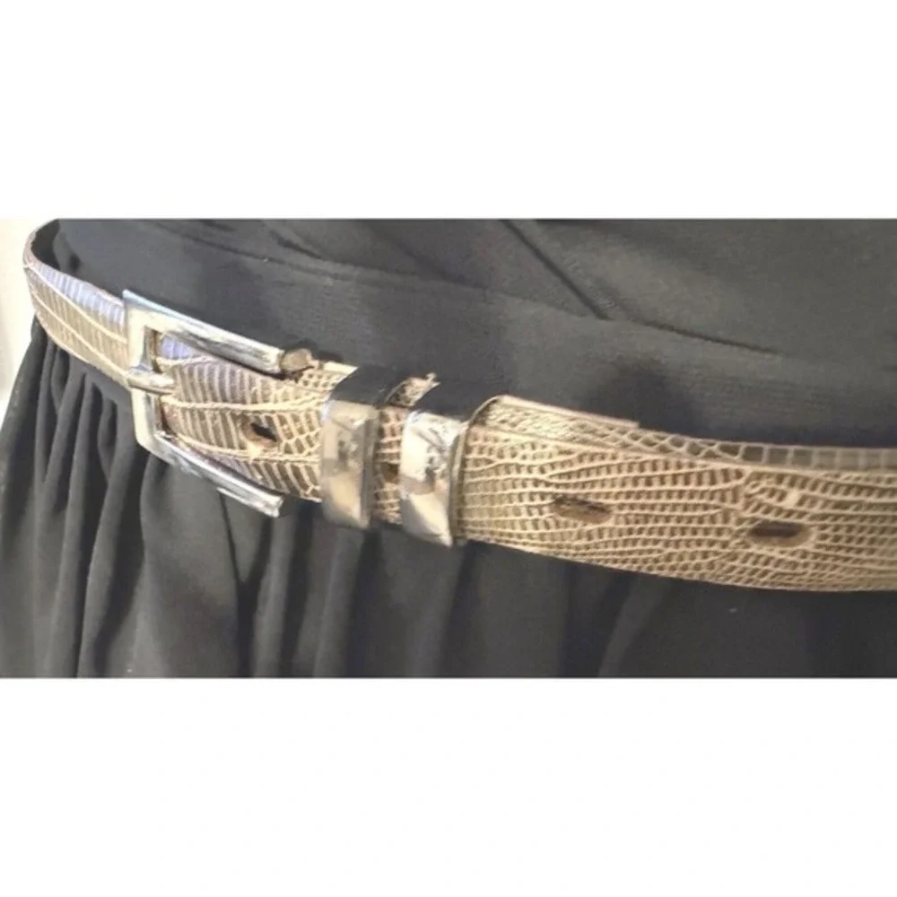 JW Junction West Lizard Embossed Skinny Belt Taupe Brown Italy L/XL Chic 47-57‎